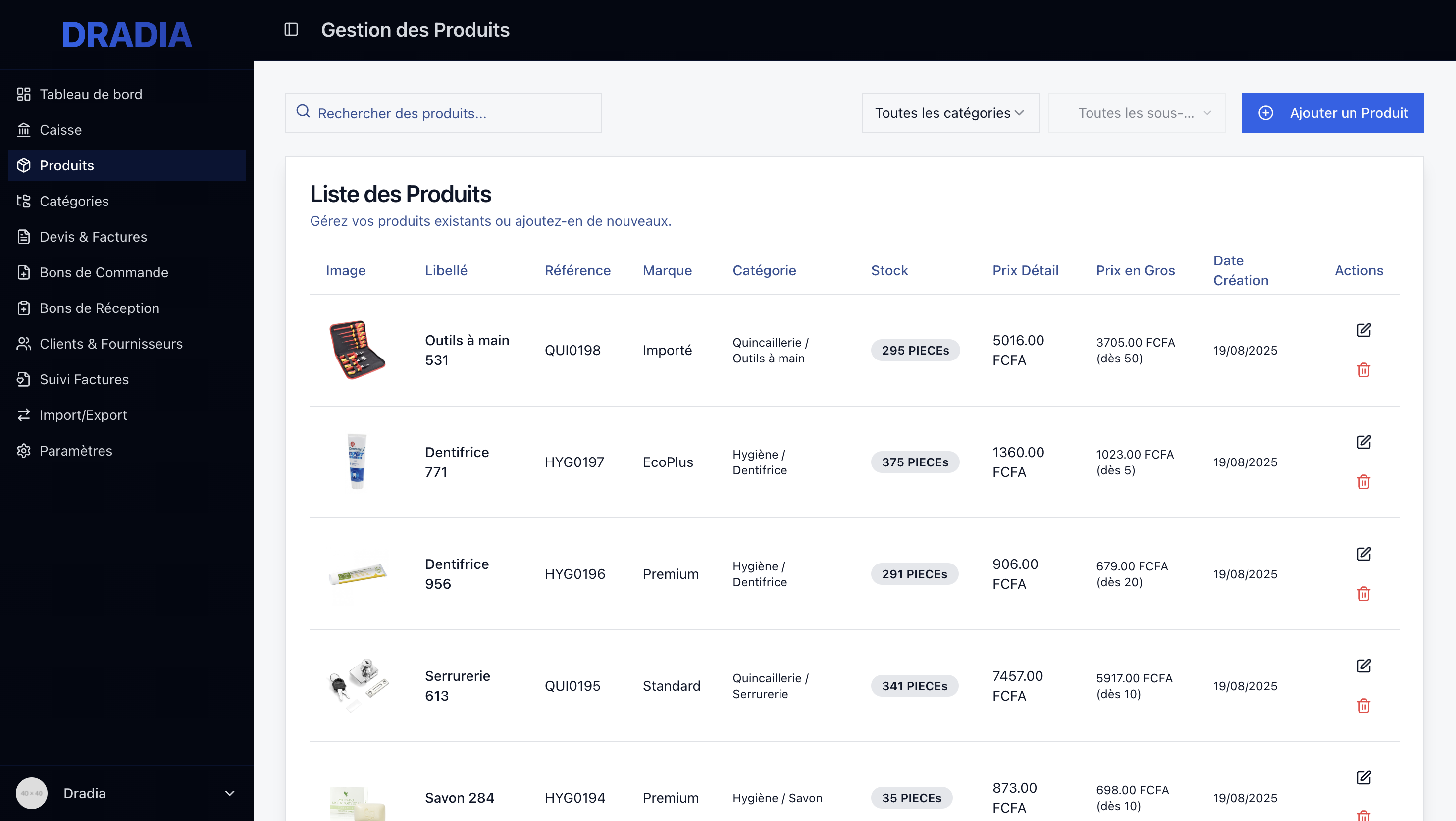 Gestion des produits